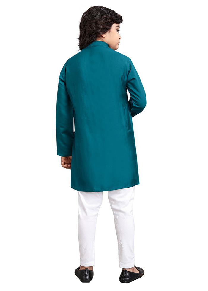 Teal Viscose Kurta Pajama Set How Much Sale Online