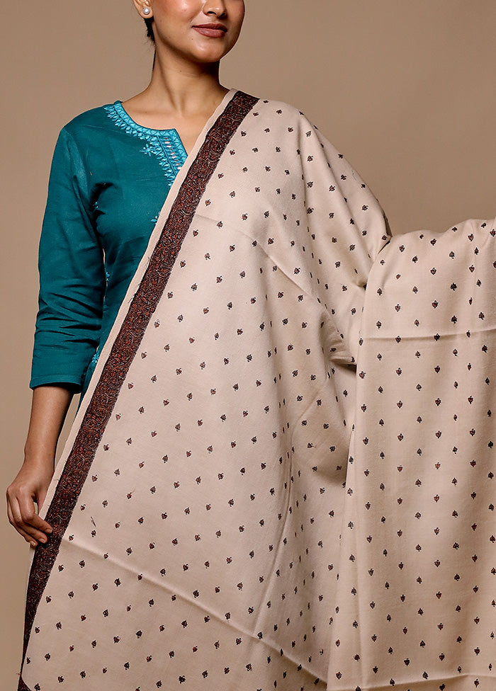 Cream Butta Work With Zari Woven Border Shawl Manchester For Sale