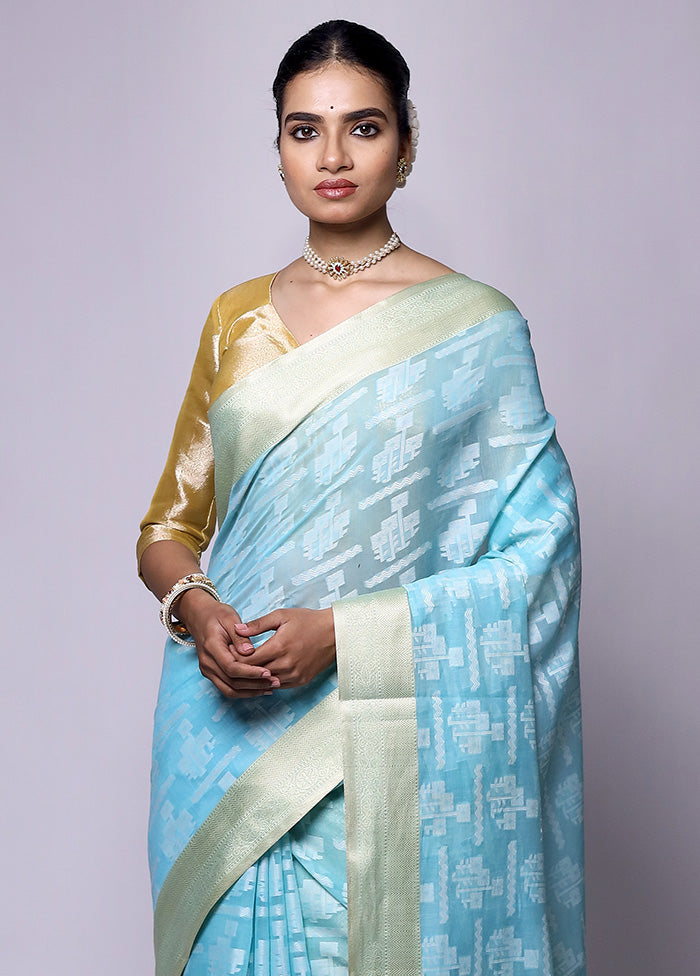 Blue Kora Silk Saree With Blouse Piece Buy Cheap Many Kinds Of