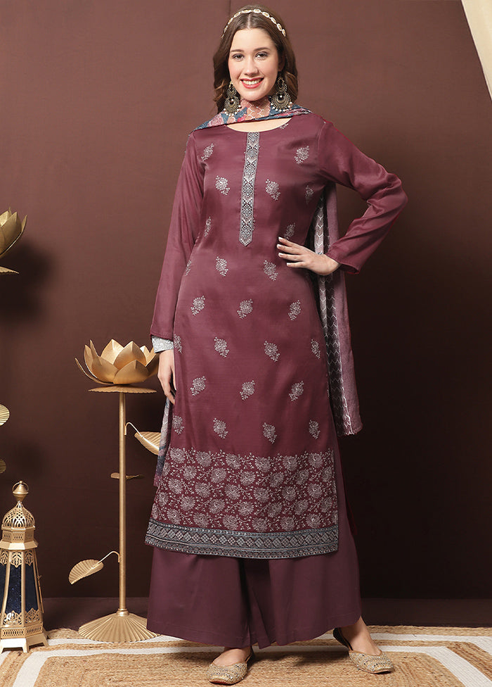 3 Pc Maroon Unstitched Silk Suit Set Buy Cheap Recommend