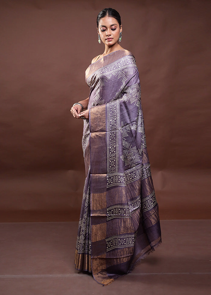 Grey Tussar Silk Saree With Blouse Piece Cheap Pice Outlet Sale