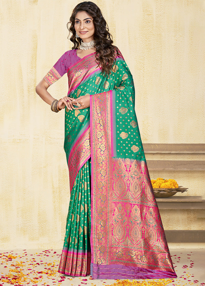 Teal Green Dupion Silk Saree With Blouse Piece Discount Largest Supplier