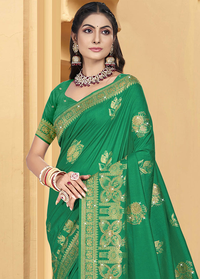 Green Spun Silk Saree With Blouse Piece Free Shipping Footlocker Finishline