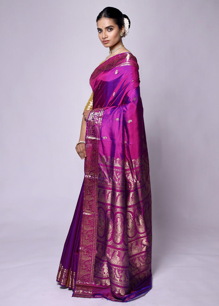 Purple Handloom Baluchari Pure Silk Saree With Blouse Piece For Sale Cheap Pice