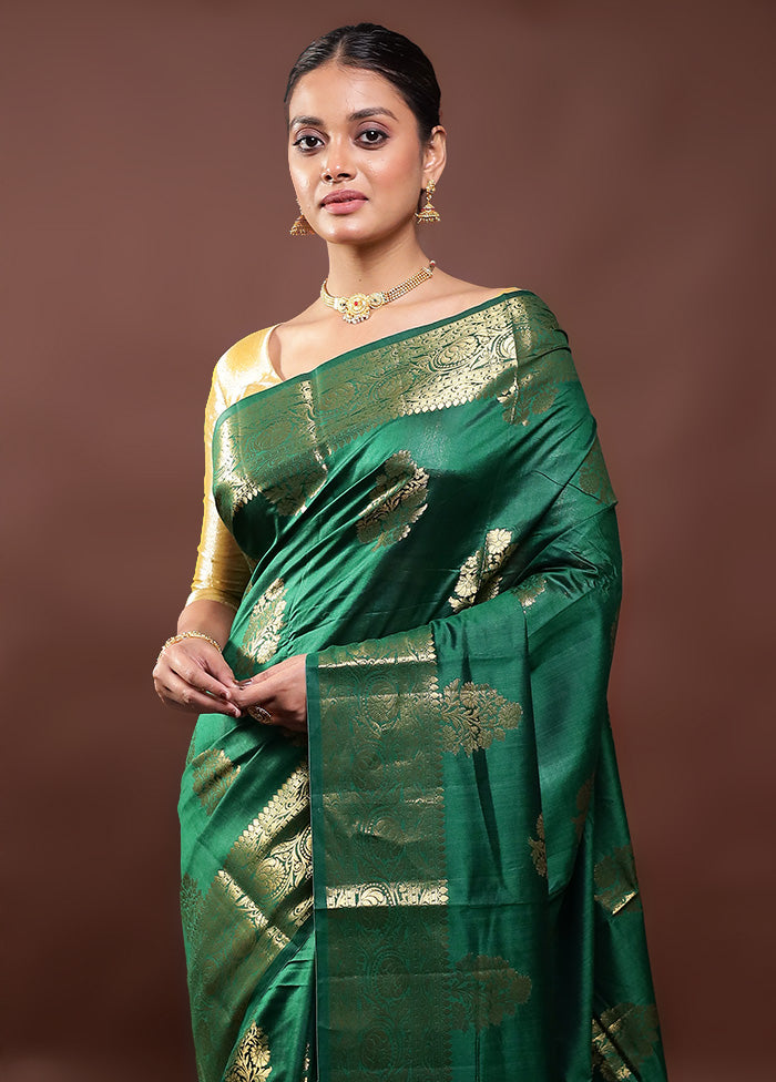 Green Dupion Silk Saree With Blouse Piece Sale New Styles