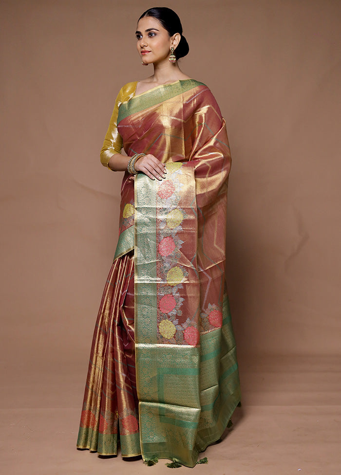 Pink Tissue Silk Saree With Blouse Piece Clearance Geniue Stockist