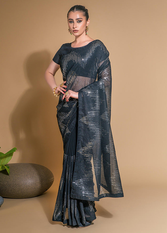 Black Georgette Saree With Blouse Piece Free Shipping Cheap