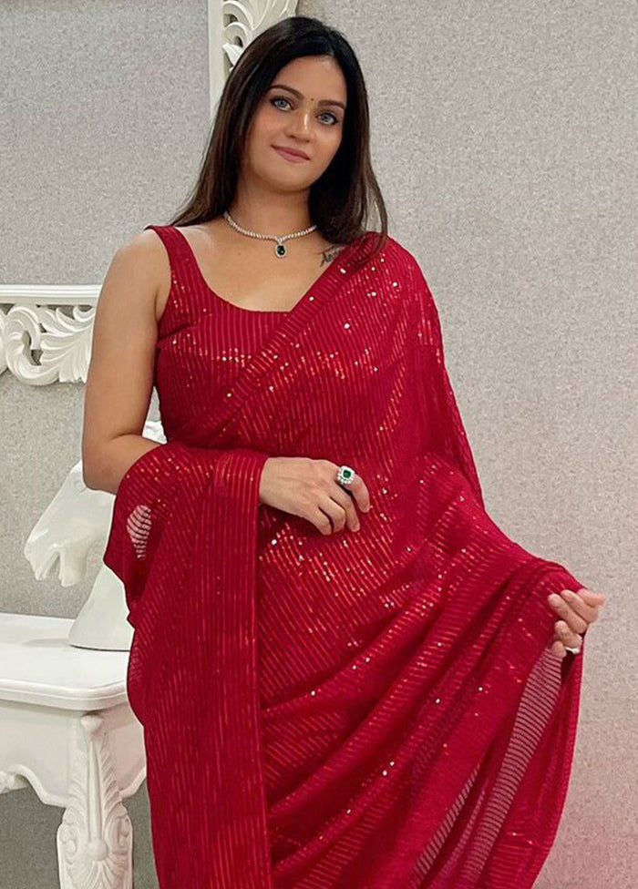 Maroon Georgette Saree With Blouse Piece Low Shipping Fee Online