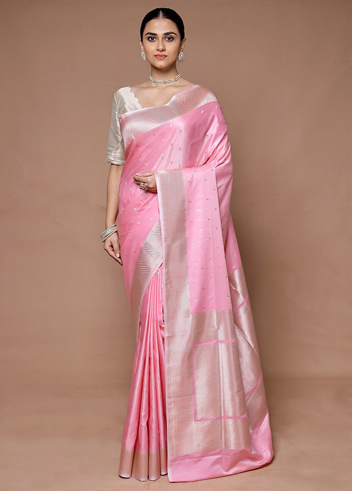 Pink Katan Silk Saree With Blouse Piece The Cheapest