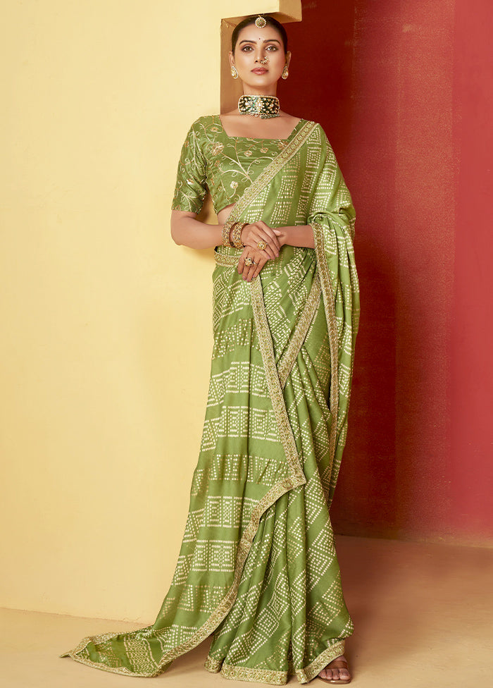 Green Chiffon Silk Saree With Blouse Piece Affordable Sale Online