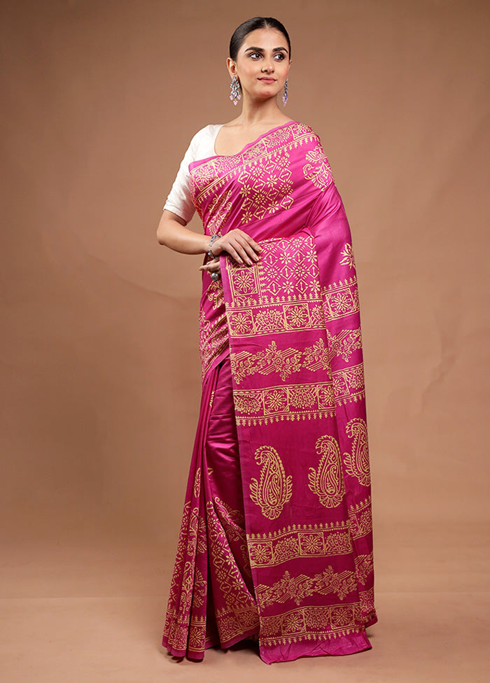 Pink Printed Silk Saree Without Blouse Piece Cheap Pick A Best