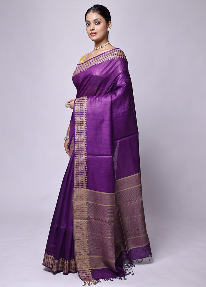 Purple Tussar Silk Saree With Blouse Piece 2025 Sale Online