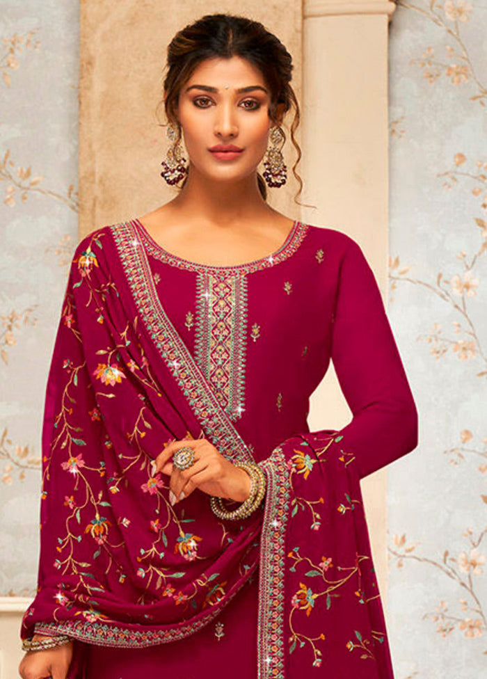 3 Pc Red Semi Stitched Georgette Suit Set Sale Affordable