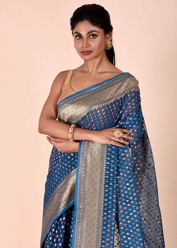 Blue Kora Silk Saree With Blouse Piece Sale Wiki