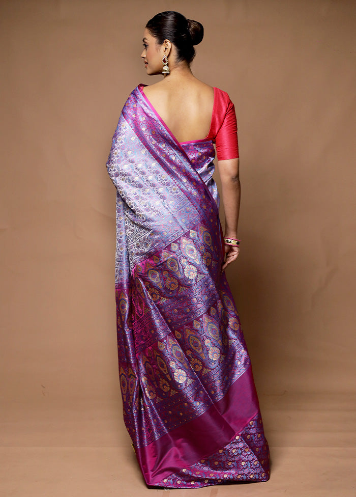 Grey Handloom Tanchoi Pure Silk Saree With Blouse Piece Cheap Sale Finishline