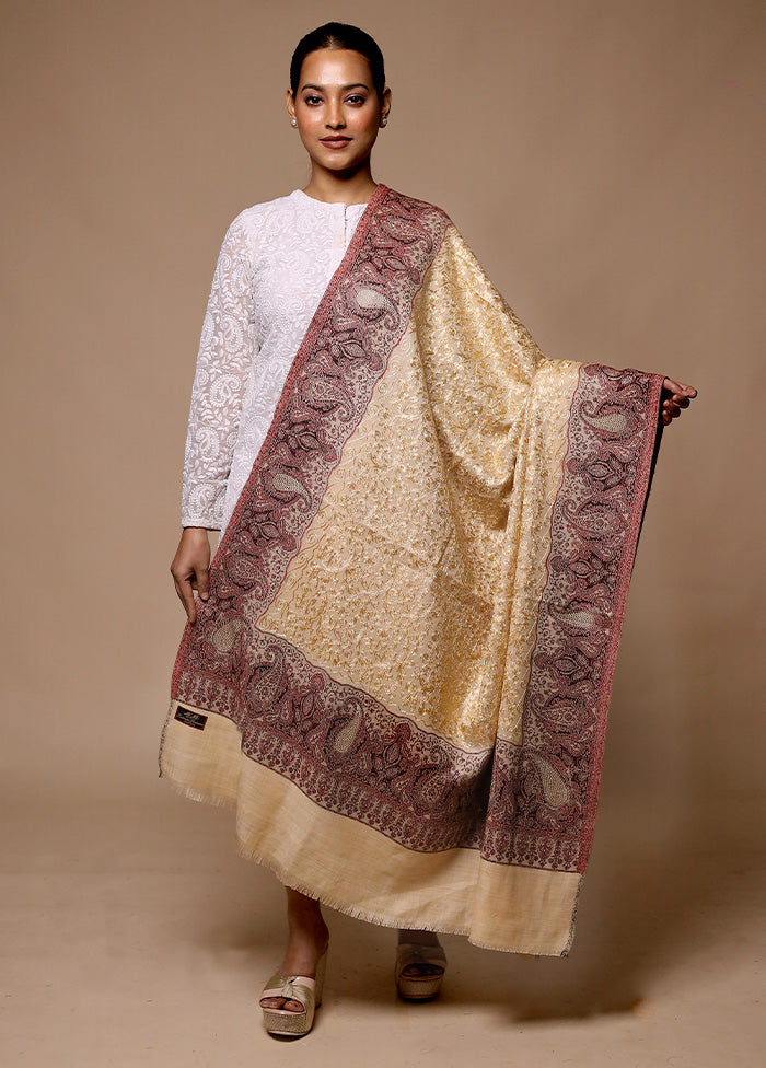 Golden Butta Work With Zari Woven Border Shawl Clearance Cheap Online