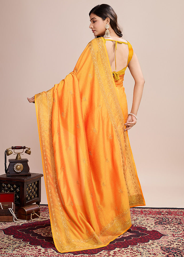 Mustard Spun Silk Saree With Blouse Piece From China For Sale