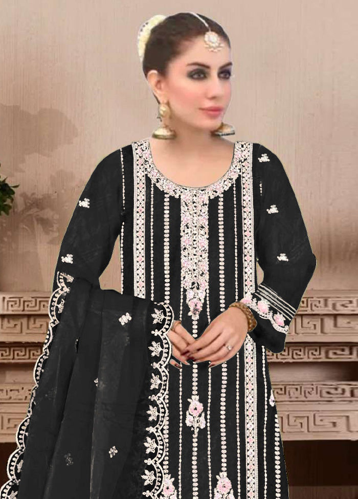 3 Pc Black Semi Stitched Georgette Suit Set Cost Online