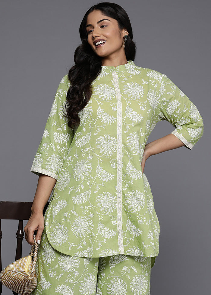 2 Pc Green Pure Readymade Cotton Kurti Set Clearance Purchase