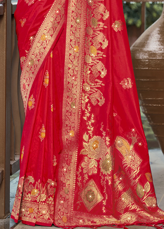 Red Dupion Silk Saree With Blouse Piece Free Shipping For Nice