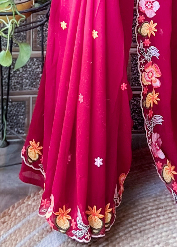 Maroon Georgette Saree With Blouse Piece Cheap Sale Cheap