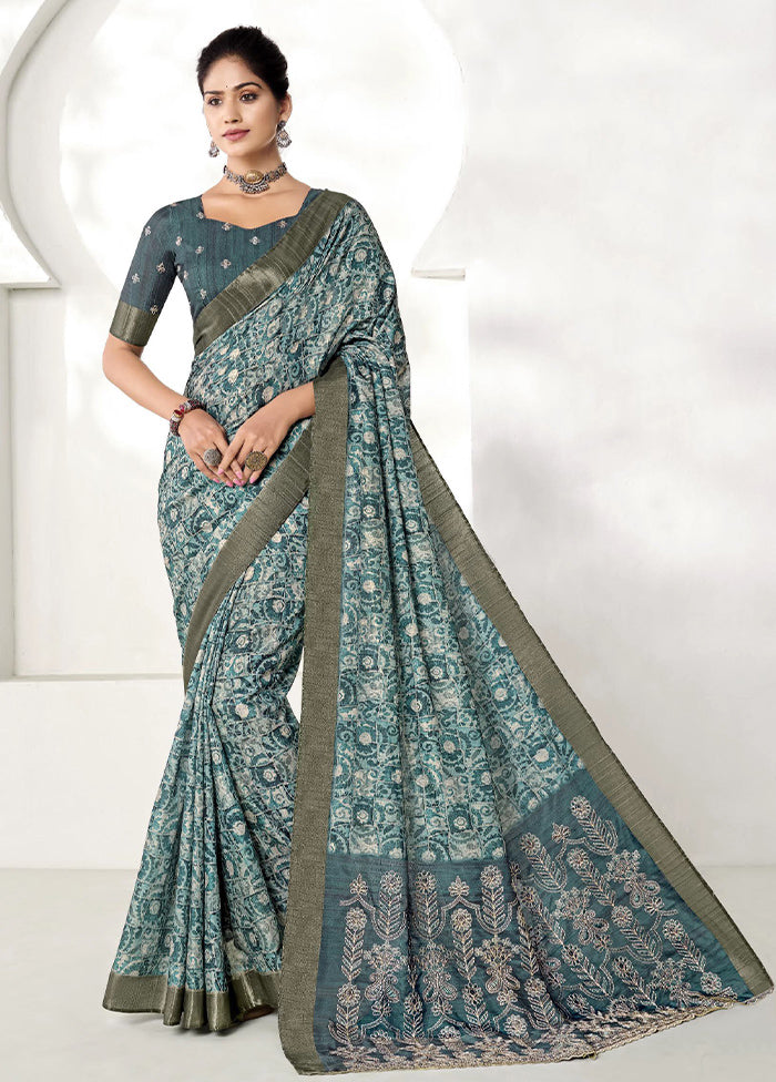 Turquoise Spun Silk Saree With Blouse Piece Outlet Ebay