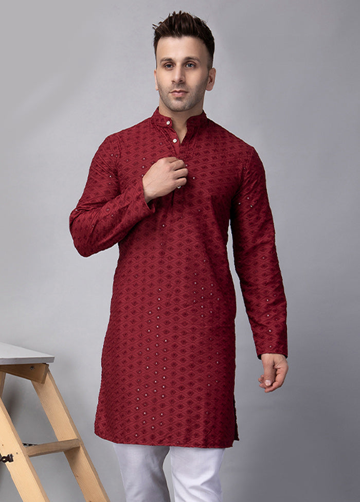 2 Pc Maroon Viscose Kurta Pajama Set Discount Huge Surprise