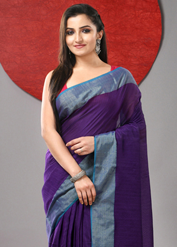 Purple Cotton Saree With Blouse Piece Sale Get To Buy