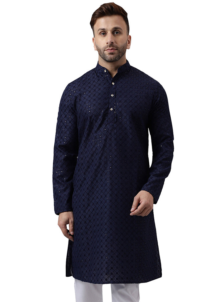 Navy Blue Silk Embroidered Kurta Cheap Tumblr