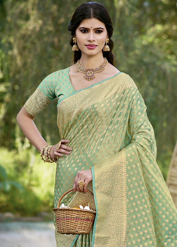 Green Spun Silk Saree With Blouse Piece Low Pice Fee Shipping Sale Online