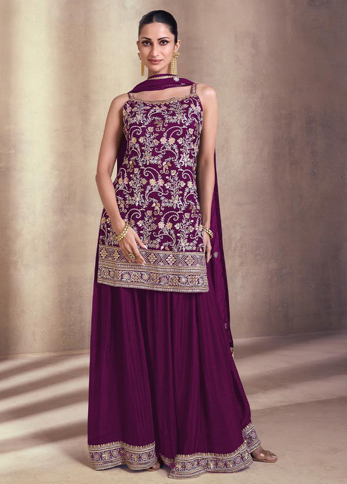 3 Pc Purple Semi Stitched Georgette Suit Set Cheap Exclusive