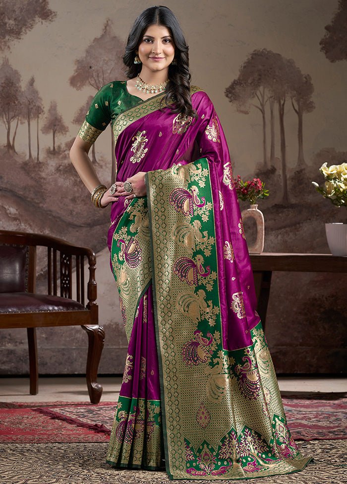 Purple Spun Silk Saree With Blouse Piece Cheap Pick A Best