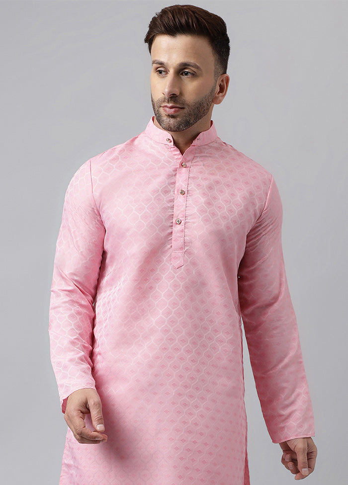 Pink Viscose Jacquard Long Kurta Pices For Sale