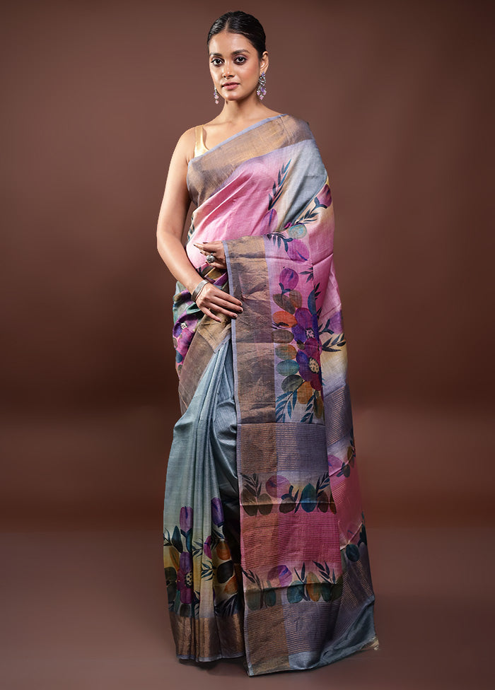 Multicolor Handloom Tussar Pure Silk Saree With Blouse Piece Clearance High Quality