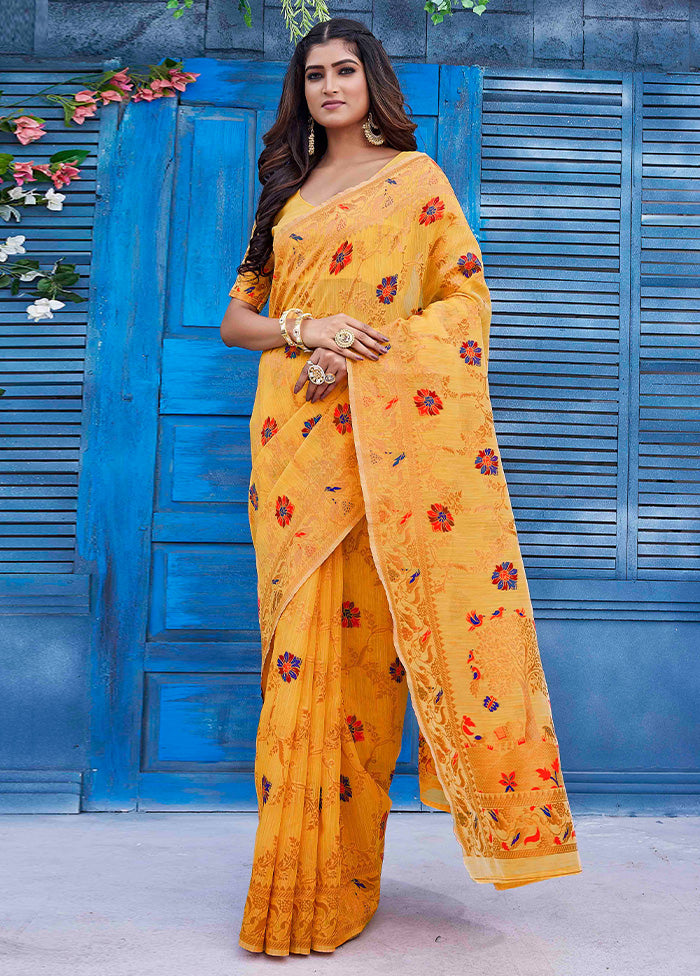 Mustard Spun Silk Saree With Blouse Piece Cheapest Online