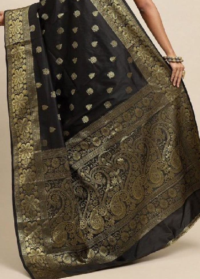 Black Banarasi Silk Saree With Blouse Piece For Sale Free Shipping