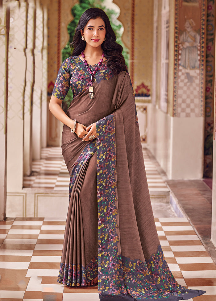 Brown Chiffon Silk Saree With Blouse Piece Latest Collections Online