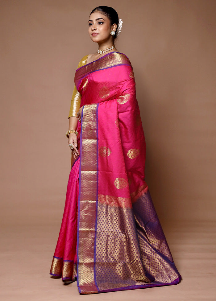 Pink Handloom Kanjivaram Pure Silk Saree With Blouse Piece With Mastercard Online