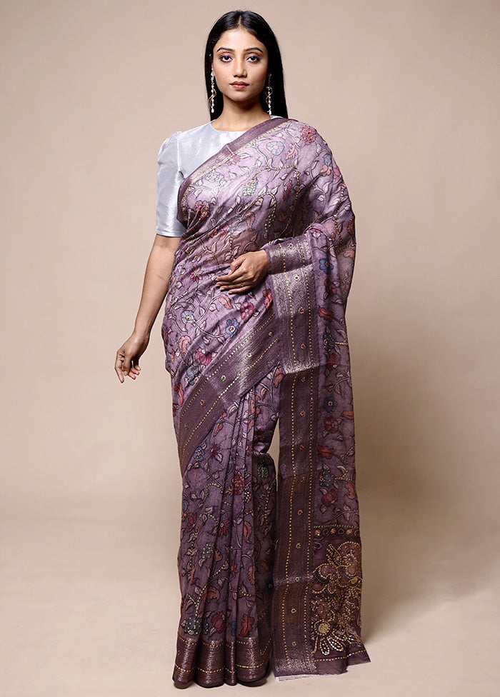 Purple Tussar Silk Saree With Blouse Piece Latest Cheap Online