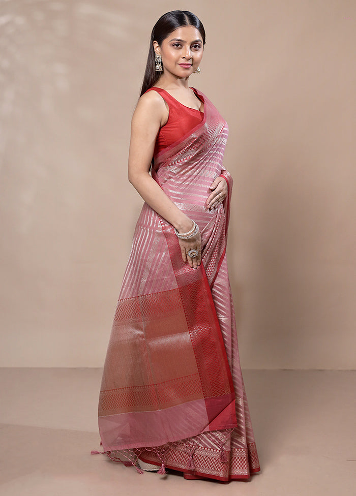 Pink Kora Silk Saree With Blouse Piece Clearance Cheap Real