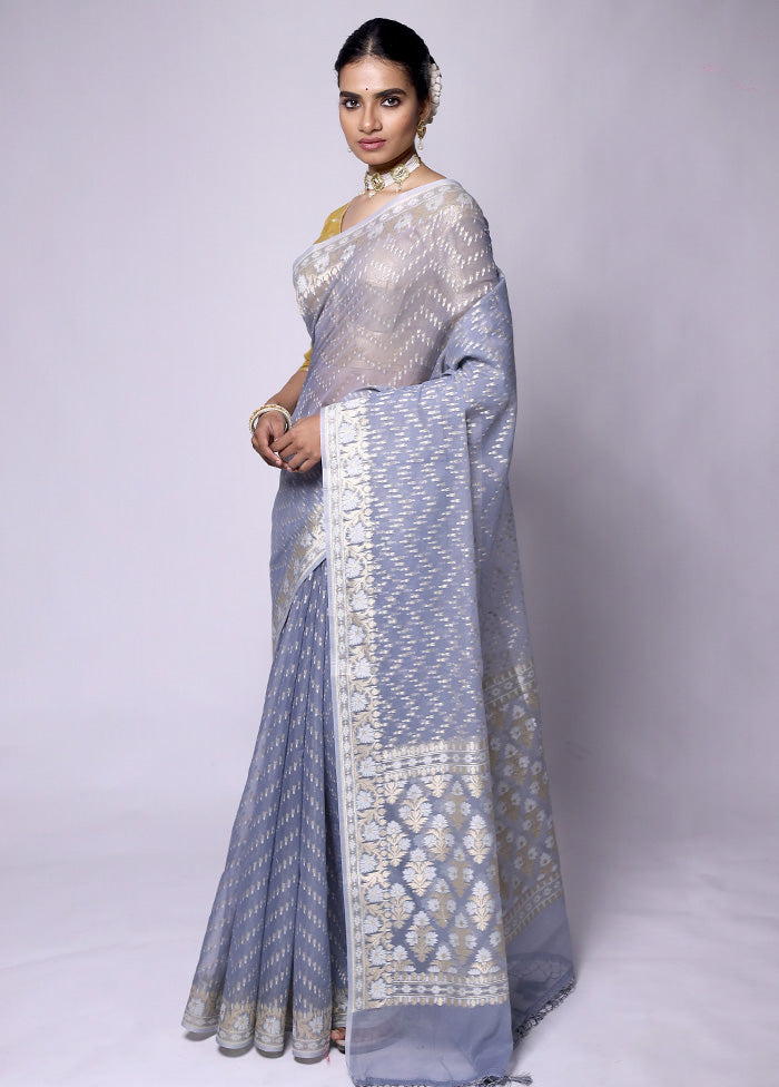 Grey Kora Silk Saree With Blouse Piece Buy Cheap Tumblr