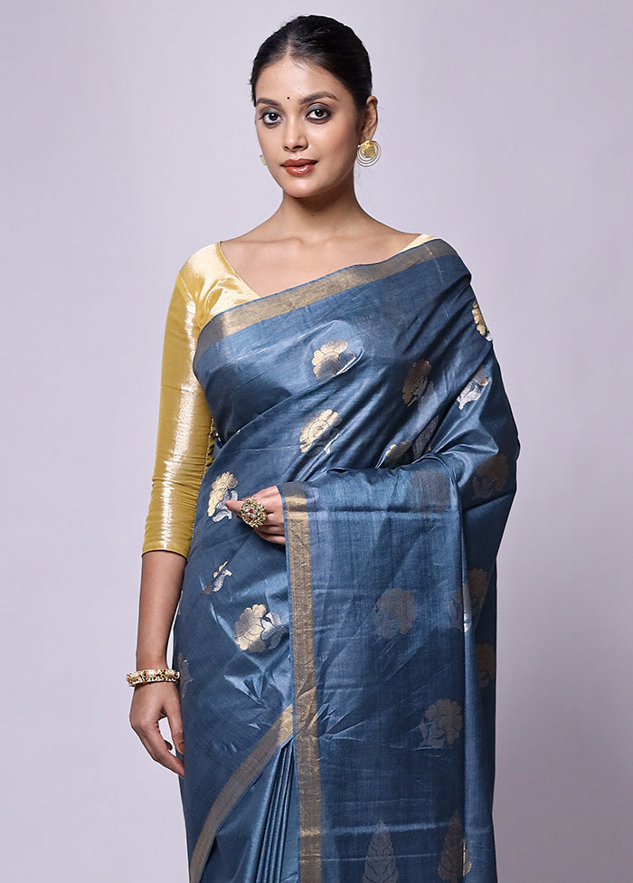 Grey Handloom Tussar Pure Silk Saree With Blouse Piece Outlet Newest