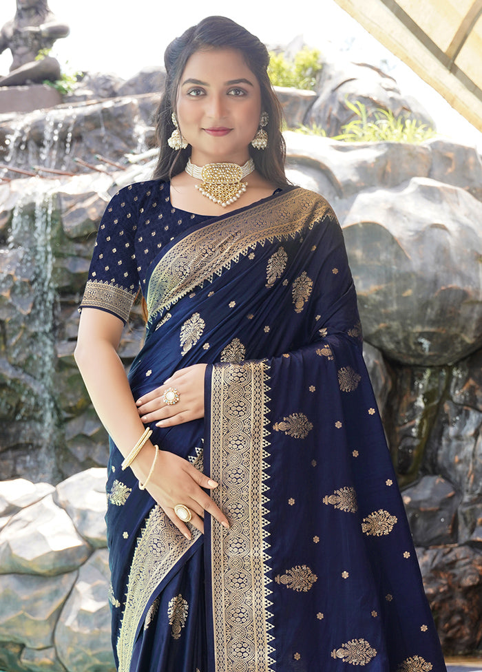 Navy Blue Satin Silk Saree With Blouse Piece Outlet Amazon