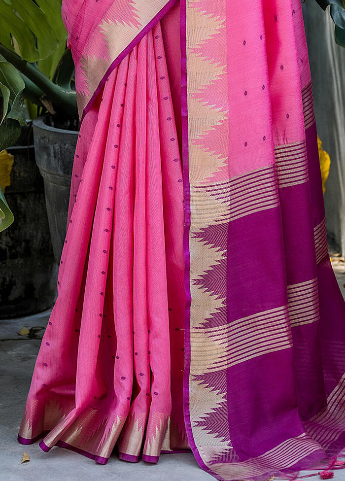 Pink Tussar Silk Saree With Blouse Piece For Sale Top Quality