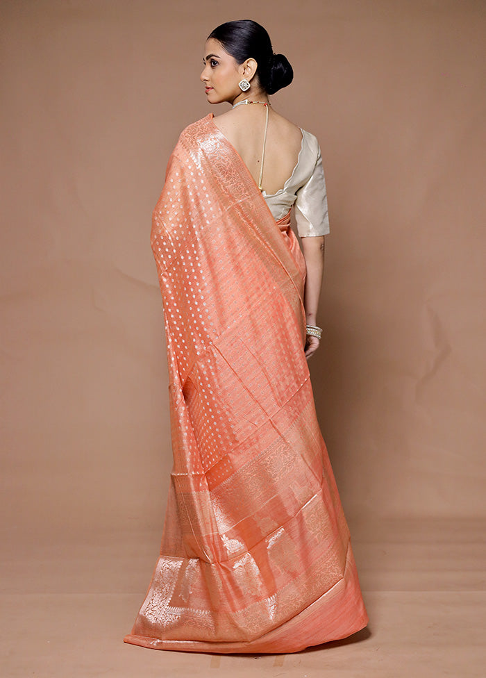 Peach Kora Silk Saree With Blouse Piece Sale Lowest Pice