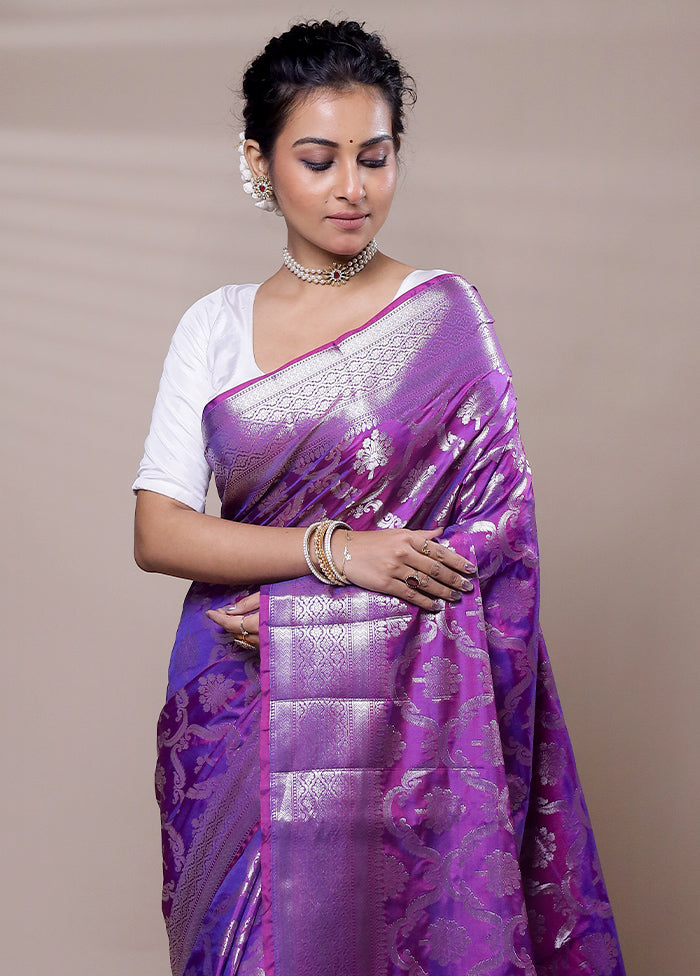 Purple Kora Silk Saree With Blouse Piece Excellent