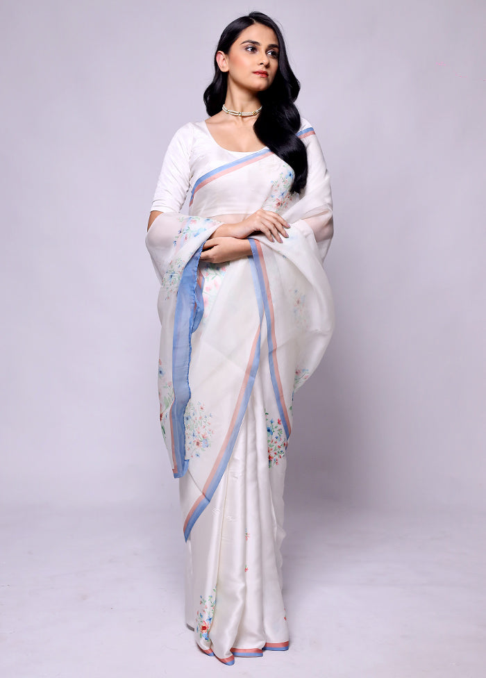 White Organza Saree With Blouse Piece Cheap Best