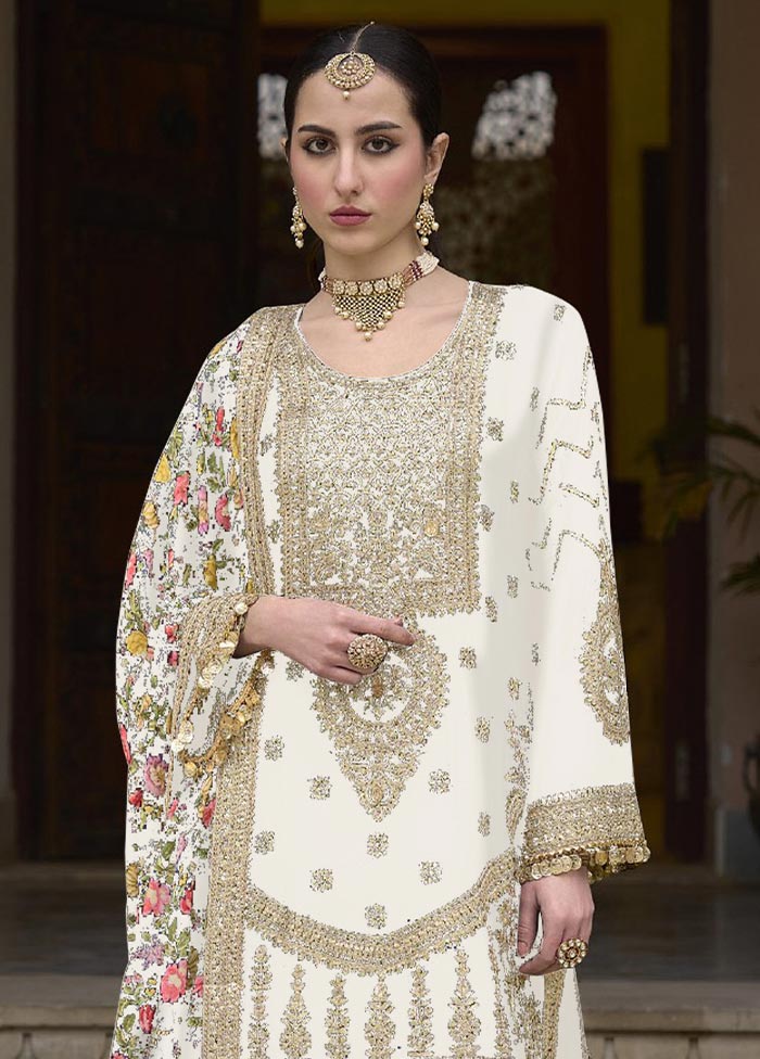 3 Pc White Semi Stitched Silk Suit Set Low Pice Fee Shipping Cheap Online