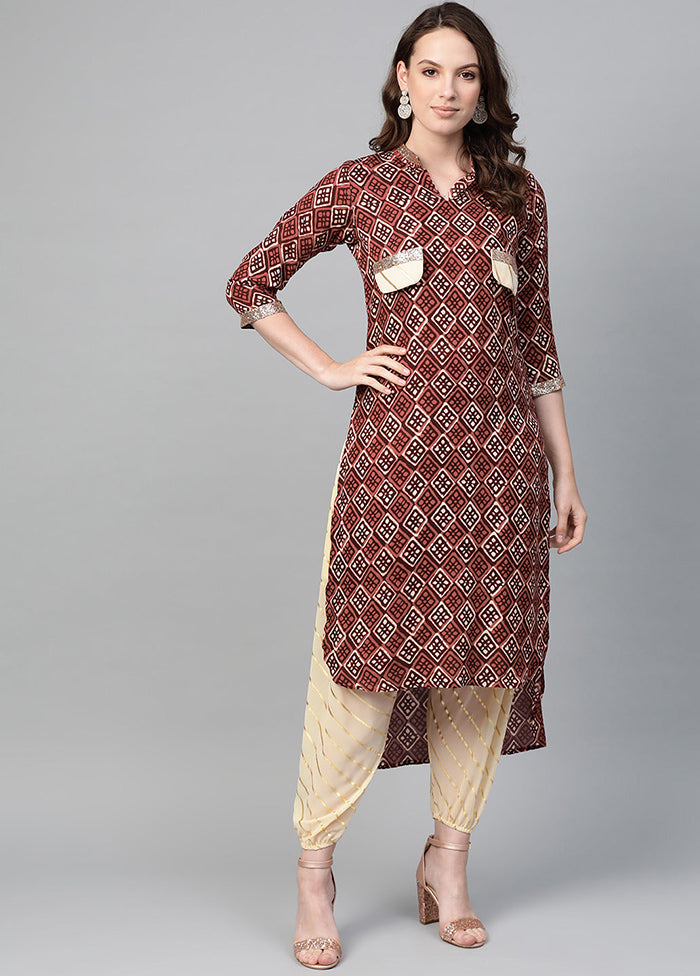 2 Pc Brown Readymade Viscose Kurti Set Official Sale Online