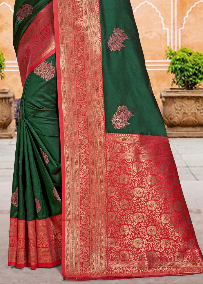 Dark Green Dupion Silk Saree With Blouse Piece Buy